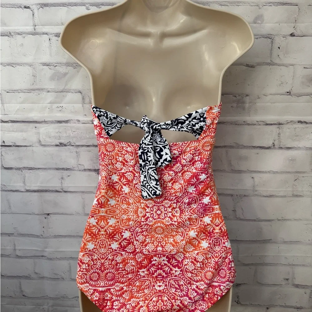 Tommy Bahama Sz 8 Shirred Bandeau Coral One‎ Piece Swimsuit Slimming Resortwear